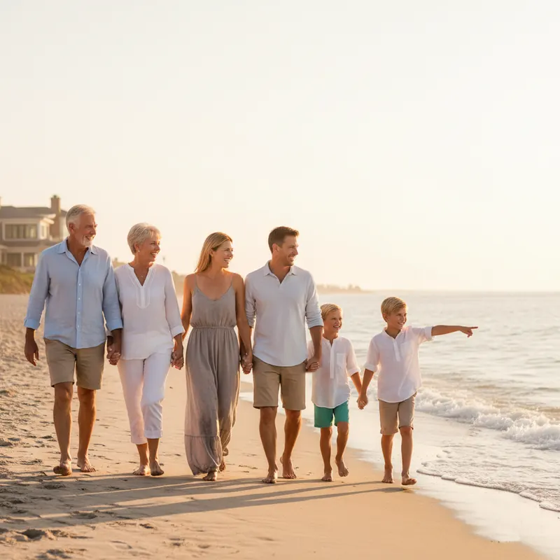 Famille au coucher du soleil, symbole de la préparation de la retraite